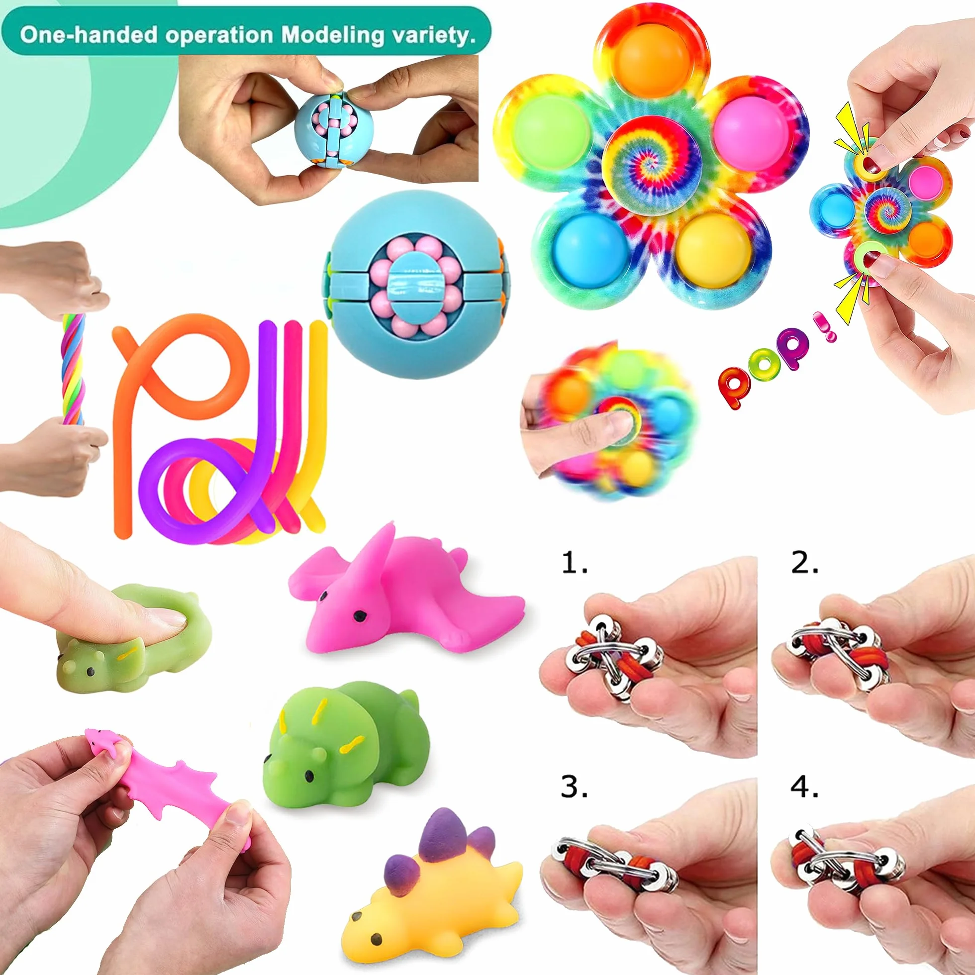 Chennyfun Fidget Toy Set, 30 Pezzi Fidget Toys Pack, Mini Squeeze Toys Cubo Magico Giochi Sensoriali Anti Ansia e Stress è Adatta per Adulti e Bambini, può Essere Usata Come Regali per Feste