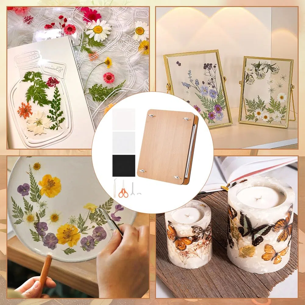 BENECREAT Kit per Spremitura Fiori, Kit per La Stampa di Fiori per Piante Rettangolari da 24x18 cm per Adulti, Kit per La Conservazione dei Fiori in Legno per La Realizzazione di Foglie