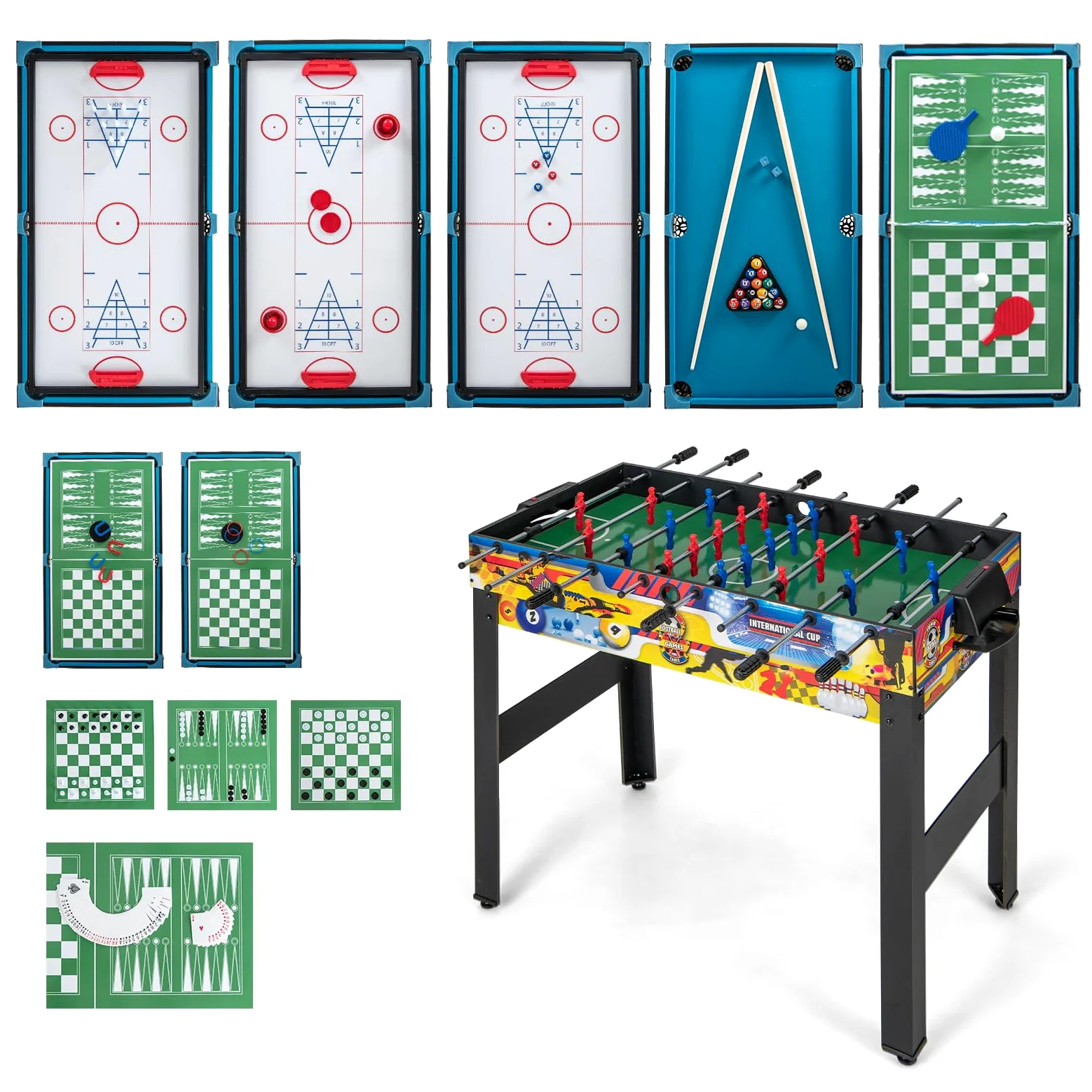 HOMASIS 12 in 1 Tavolo da Gioco, Tavolo Multifunzione con Accessori, Calcio Balilla, Hockey, Ping Pong, Biliardino Professionale per Casa, Bar, Ufficio per Adulti e Bambini dai 6 Anni in su