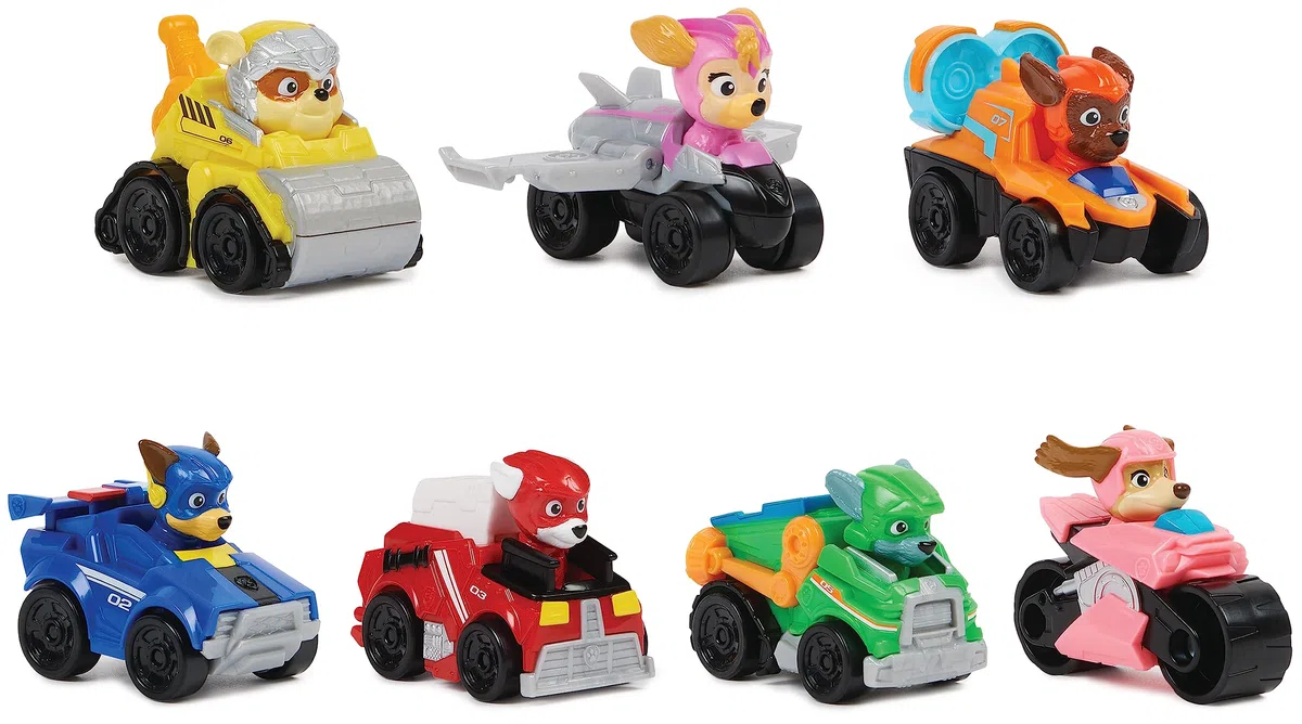 PAW PATROL: Il film Mighty, 7 pezzi Pup Squad Racers, set regalo con auto giocattolo Liberty, adatto per bambini dai 3 anni in su
