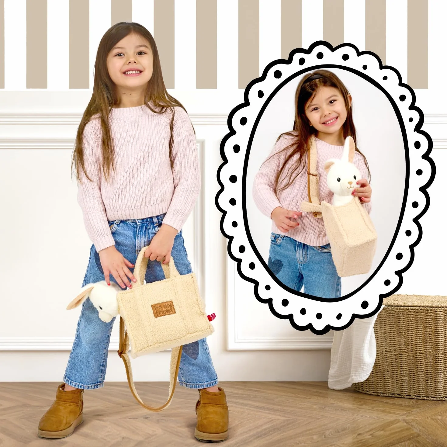 PERLETTI Borsetta Bambina Bambino con Peluche Estraibile - Borsa Morbida e Leggera Regalo Bimbi 3 4 5 6 Anni con Manici - Borsa Bambini Asilo con Pupazzo Removibile - Dimensioni 27x22x9cm