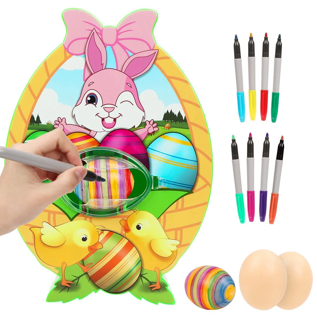 Wishstar Decoratore di Uova di Pasqua, Macchina per Decorare Uova con Spinner, Inclusi Pennarelli di 8 Colori, Regali Fai da Te per Bambini per Pasqua e Happy Children Day