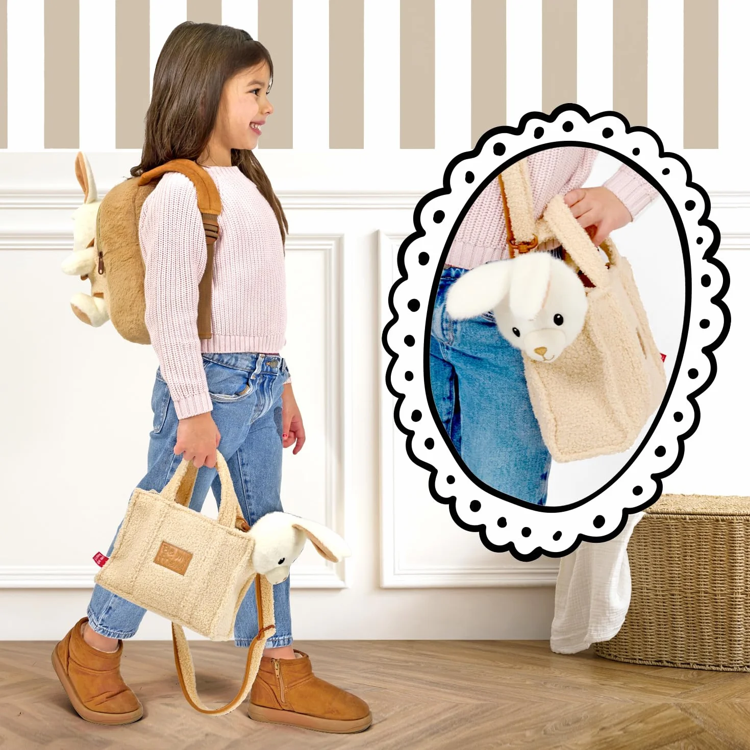 PERLETTI Borsetta Bambina Bambino con Peluche Estraibile - Borsa Morbida e Leggera Regalo Bimbi 3 4 5 6 Anni con Manici - Borsa Bambini Asilo con Pupazzo Removibile - Dimensioni 27x22x9cm