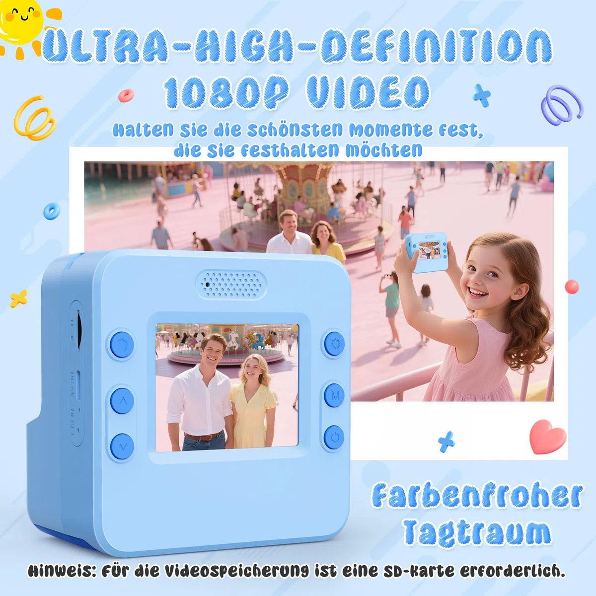 Macchina Fotografica Bambini，2.4" HD 1080P Macchina Fotografica Bambini Istantanea Regalo Bambino 3-10 Anni Maschio Fotocamera Istantanea 32GB Scheda & Papier Photo Regalo Natale (Blu)