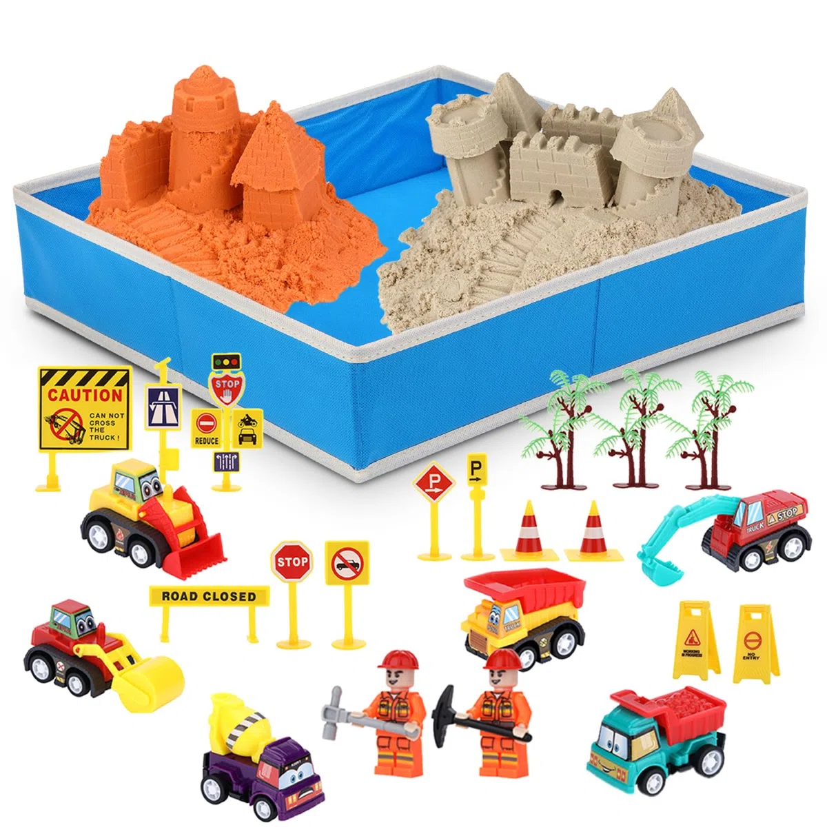 NK Gioco Sabbia Magica per Bambini 2 3 4 5 6 Anni - Set di Costruzione per Bambini con 1.36kg di Sabbia 2 colori e Sabbiera di 40x40cm, Giocattolo Regalo Originale per Natale e Compleanno (48 pezzi)