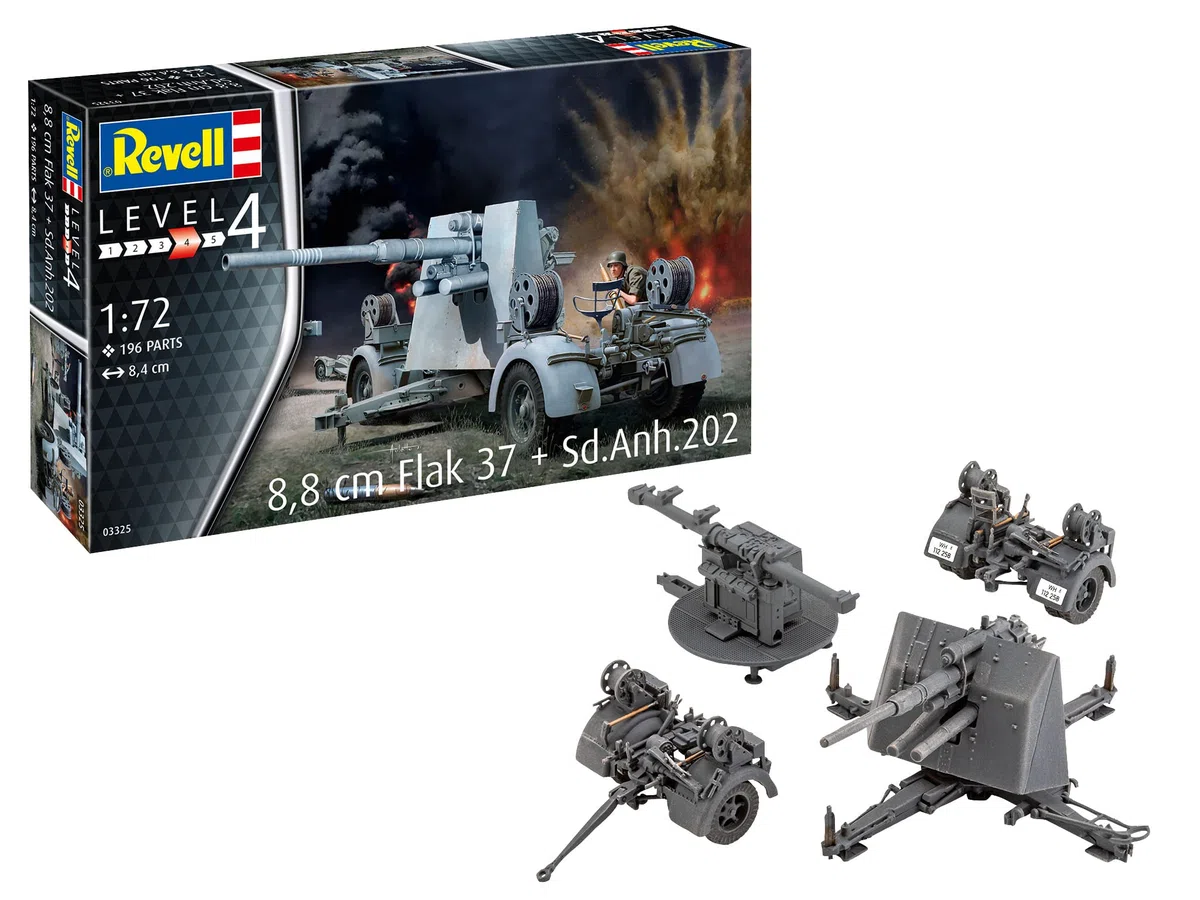 Revell 03325 8,8 cm Flak 37 + Sd.Anh.202 Model Kit 1:72 Scale 03325-Kit modello, scala