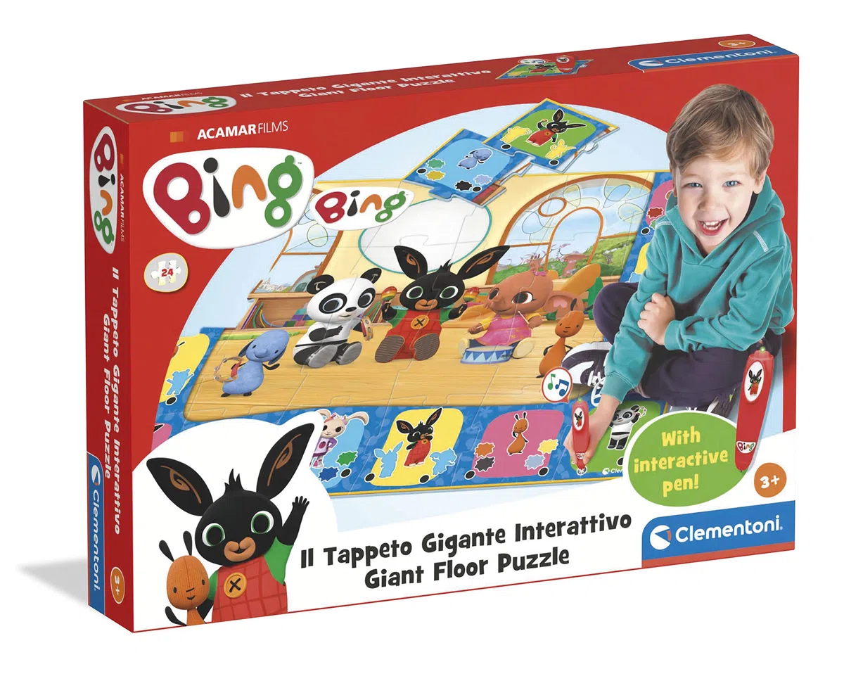 Clementoni Bing-Il Tappeto Gigante Puzzle Bambini 24 Maxi Pezzi con Penna Interattiva, Gioco Educativo 3 Anni-Made in Italy, Multicolore, 16400