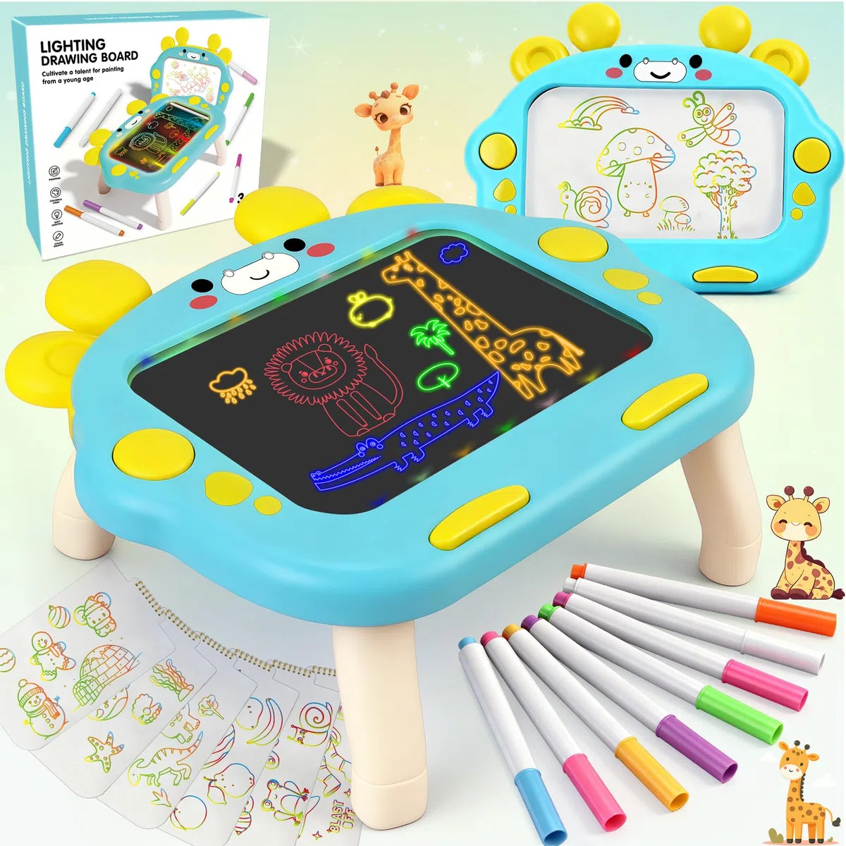 Lavagna Led per Disegnare Bambini, Lavagna Luminosa per Disegnare con 8 Penne Colorate e 8 Modalità di Illuminazione, Lavagnetta Cancellabile Bambini per 3-8 Anni Ragazzi Ragazze