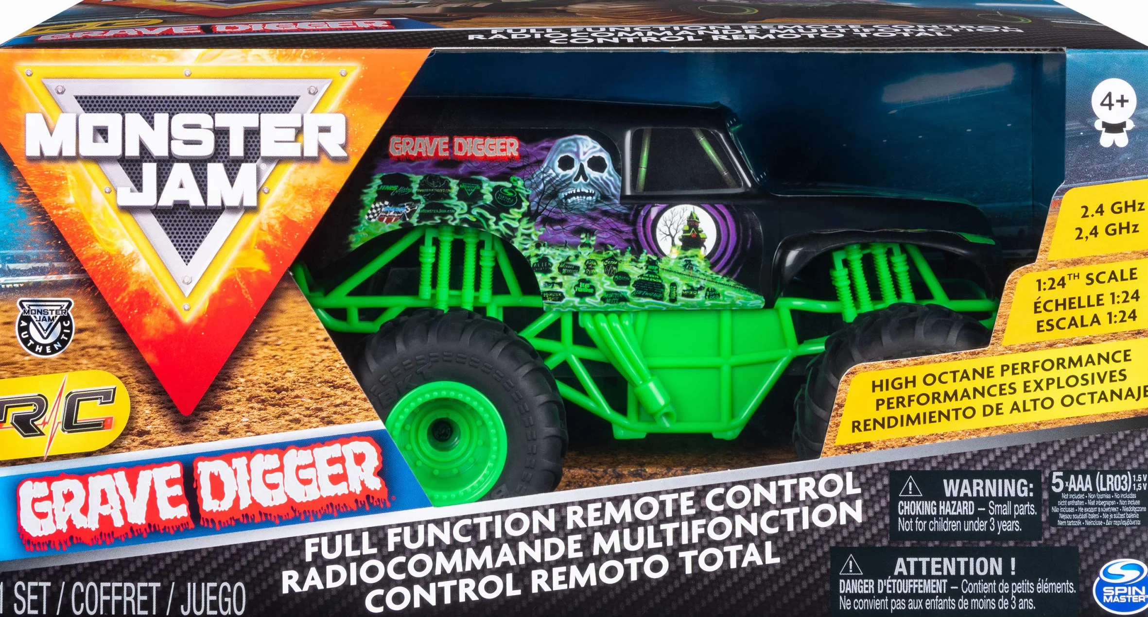 MONSTER JAM- Grave Digger Radiocomandato Realistico Mostro in Scala 1:24, 2.4 GHz, dai 4 Anni in su, Single, Vari Colori, 5.88 inches, 6044955