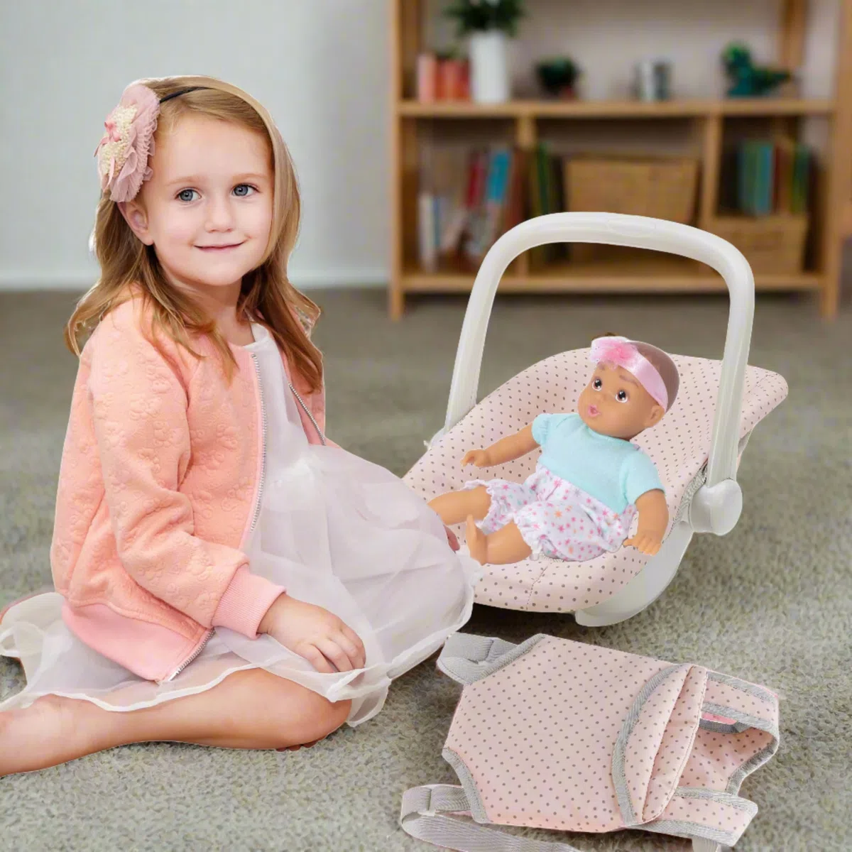 Teamson Kids Accessori Rosa per Bambole: Seggiolino Auto e Porta Bebè