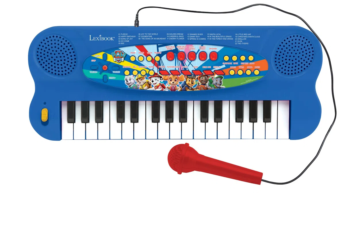Lexibook, Paw Patrol, Tastiera elettronica con microfono, pianoforte a 32 tasti, microfono per cantare, 22 canzoni dimostrative, funzionamento a batteria, blu/rosso, K703PA