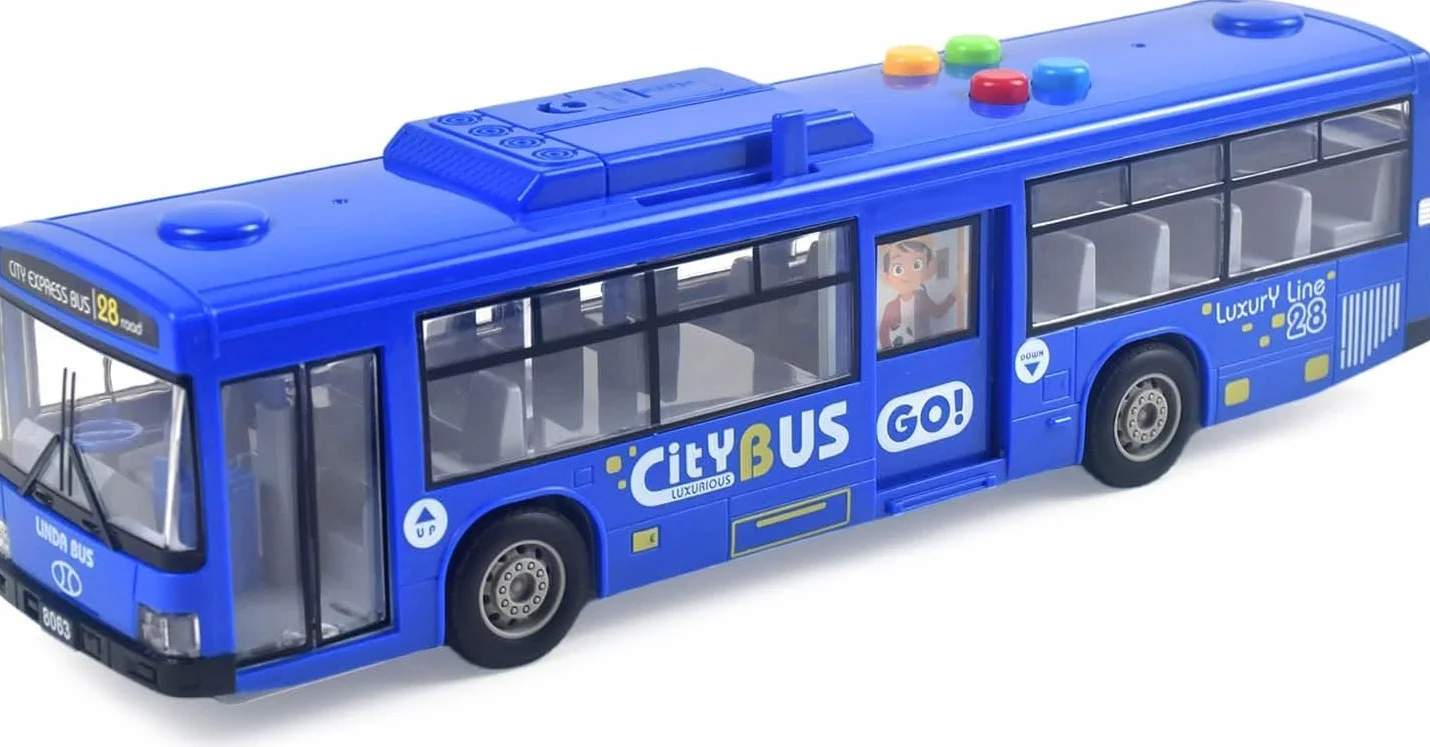 Autobus giocattolo con luce e suono, porte funzionali, azionamento a frizione per bambini a partire da 1 anno, blu