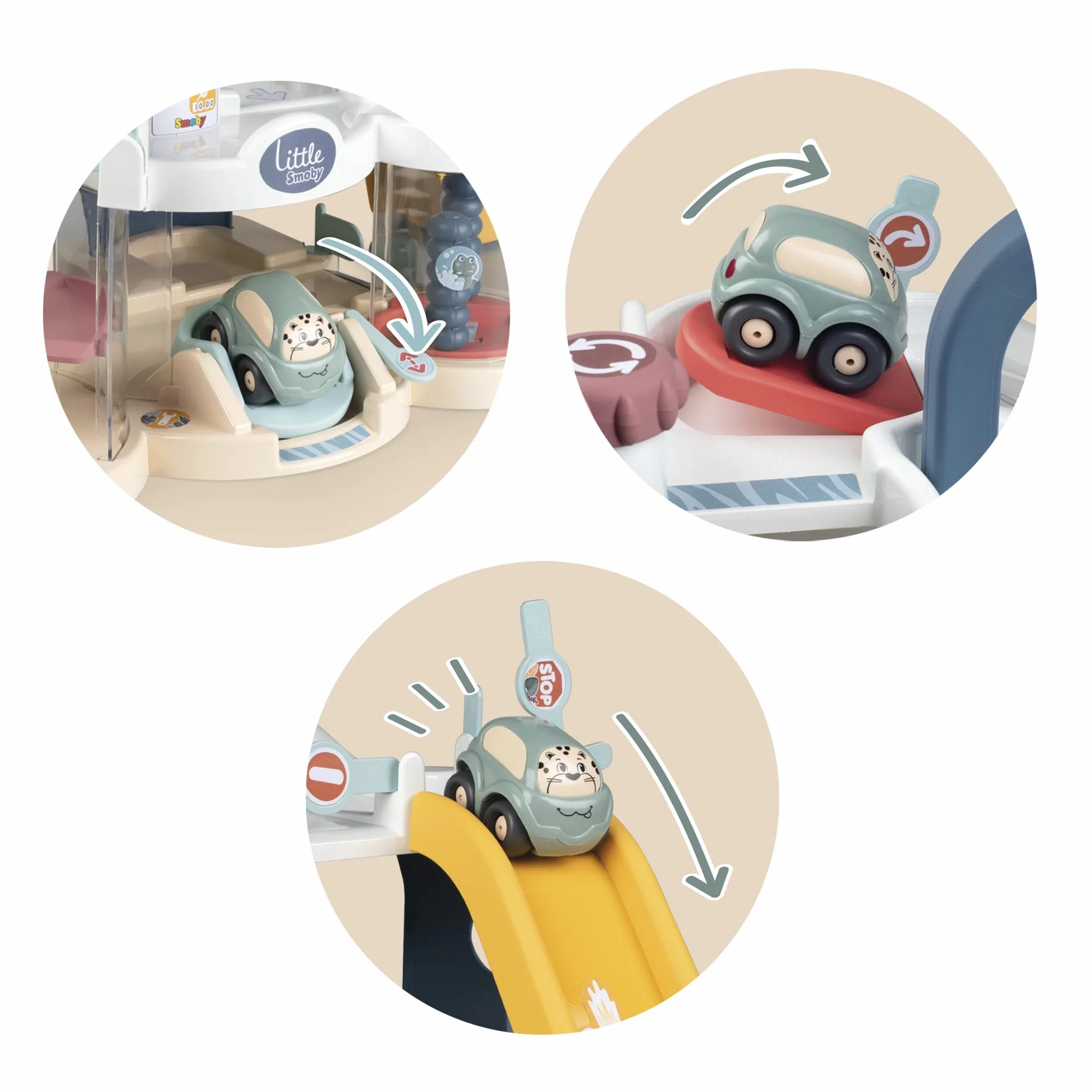 Smoby Little Smoby Primo Garage, 7600140202, +18 Mesi, Tante Attività per i Piccoli, un'Auto Inclusa