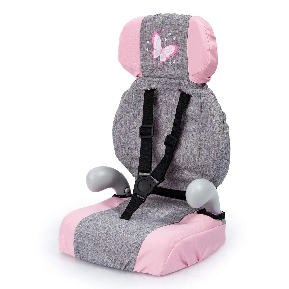 Bayer Design- Giocattolo, Seggiolino Auto, Accessori per Bambole con Cintura, Moderno, Colore Jean Gris, Rose avec Papillon, 67533AA
