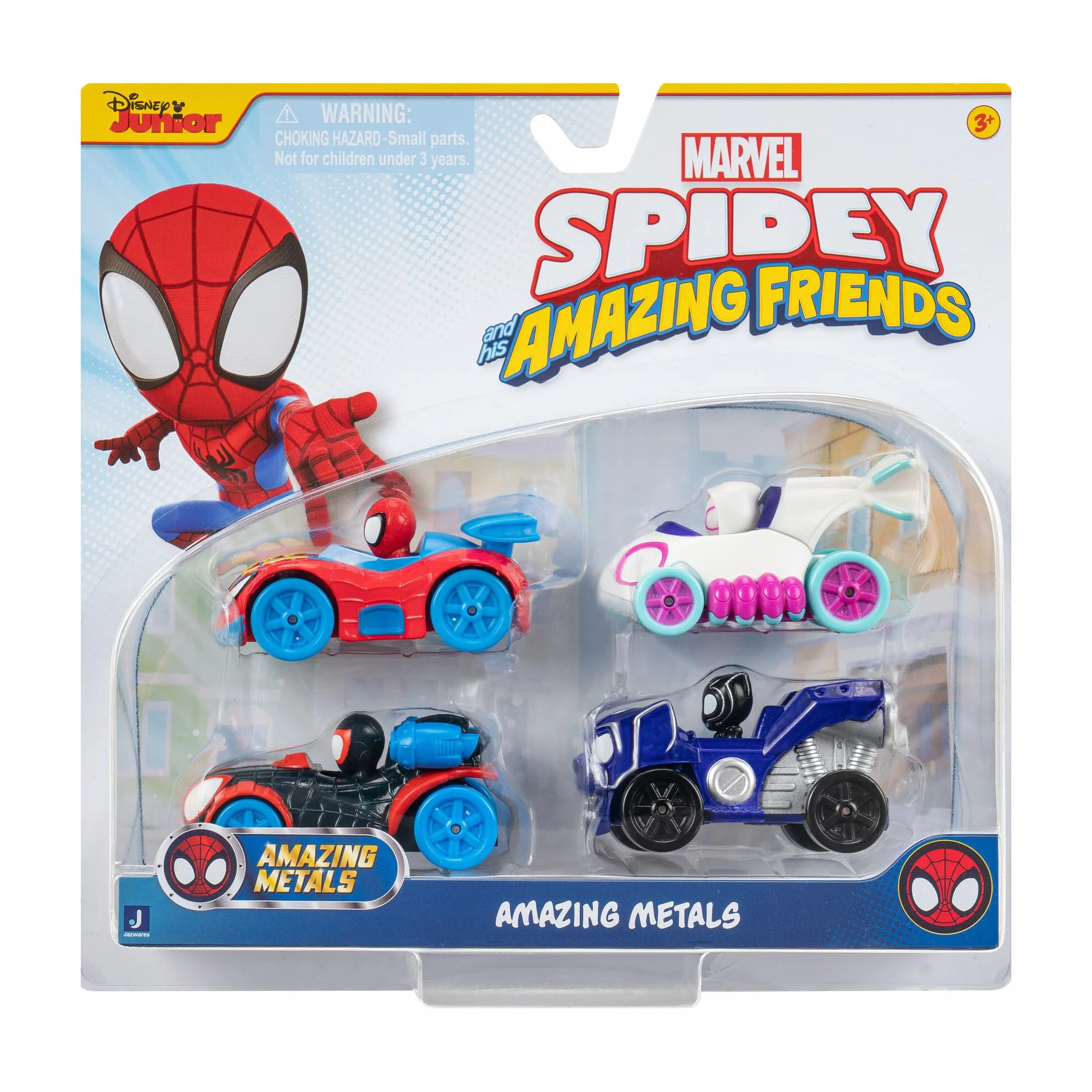 Spidey e i suoi super amici SNF0200 - Set di 4 veicoli in metallo, giocattolo a partire dai 3 anni in su