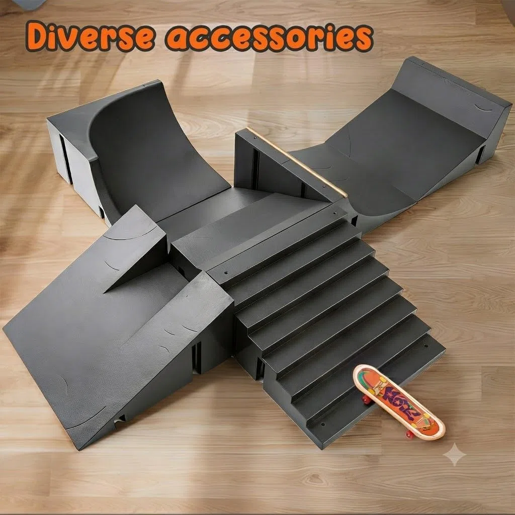 Mini Skateboard da Dita, Pista Skateboard, Mini Skate, Skateboard per Dita, Set Modulabile con 6 Ramp e Connettori, per Pratica Trick, Gioco Creativo, Regalo Bambini
