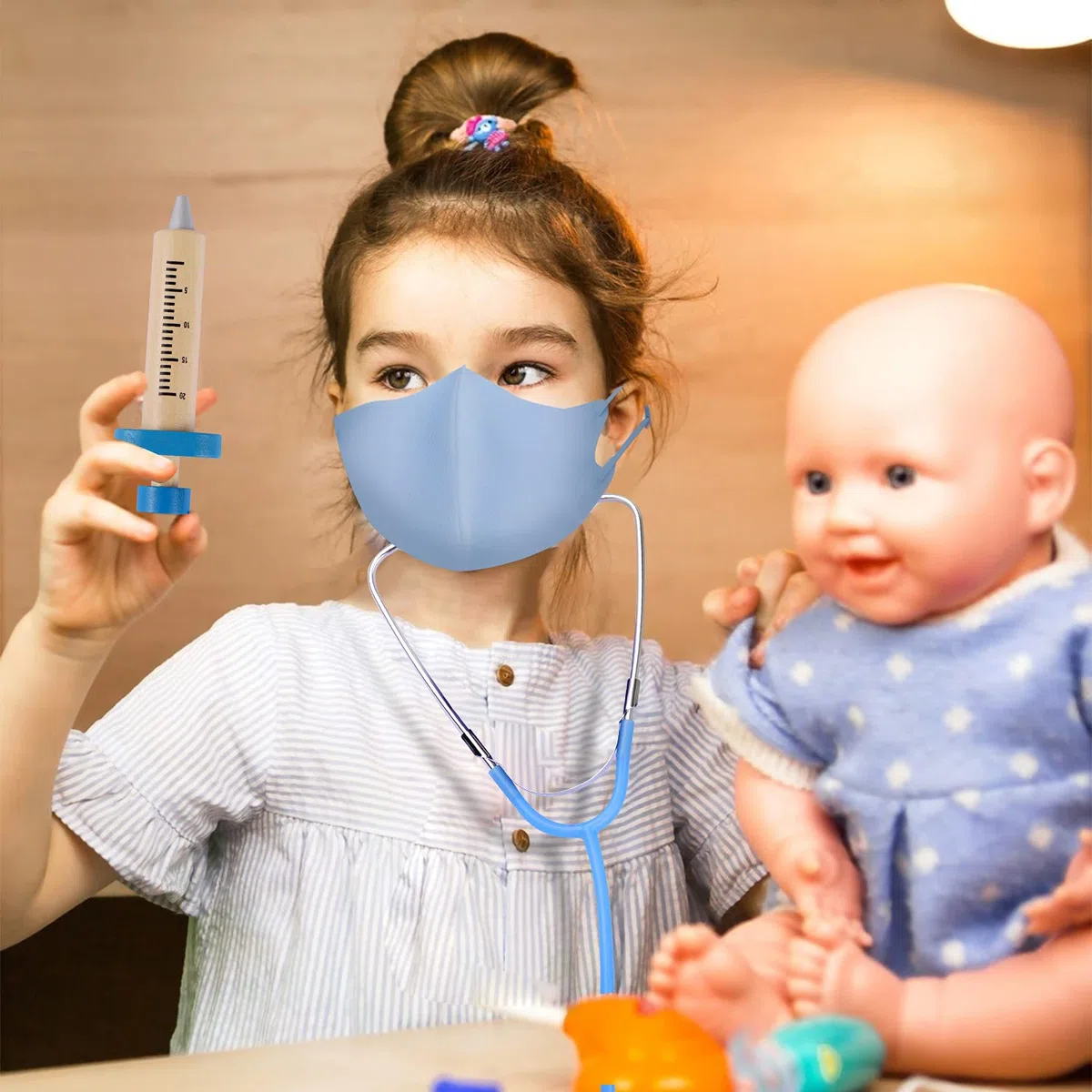 EFO SHM Valigetta Dottore Bambini Legno, Attrezzo Medico Giocattolo Borsa Dottore Gioco Stetoscopio vero Attrezzi da Dottoressa 3 4 5 Anni