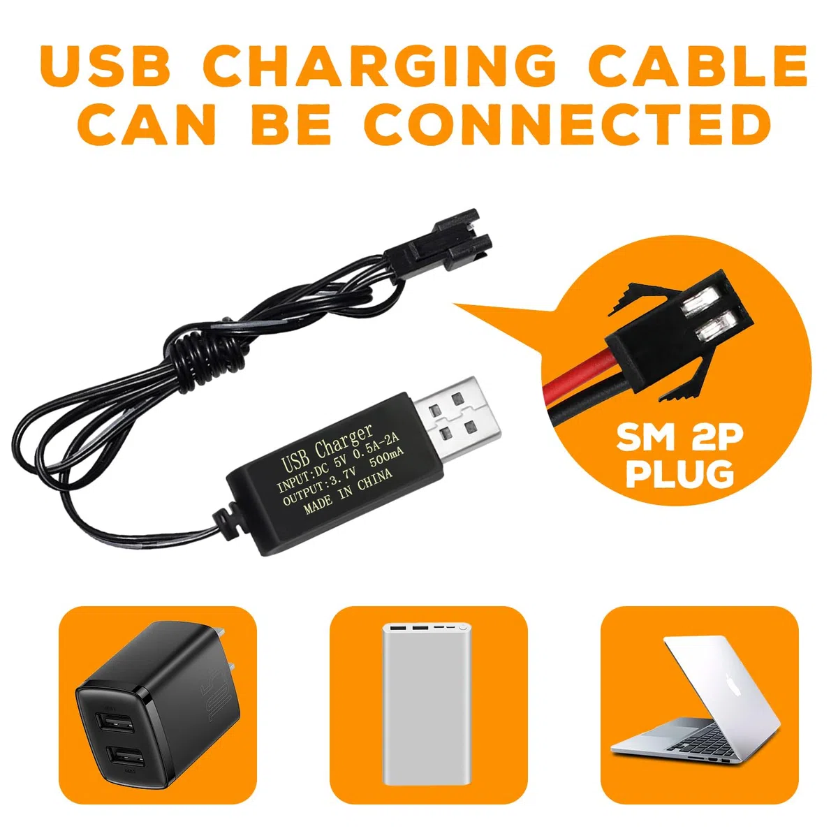 3PCS 3.7V 2000mah Spina SM-2P batteria agli ioni di litio con cavo di ricarica USB per DE68 DE44 DE45W DE45 DE58 DE49 DE57 DE70 Off-road veicolo camion serbatoio RC Auto giocattolo batteria