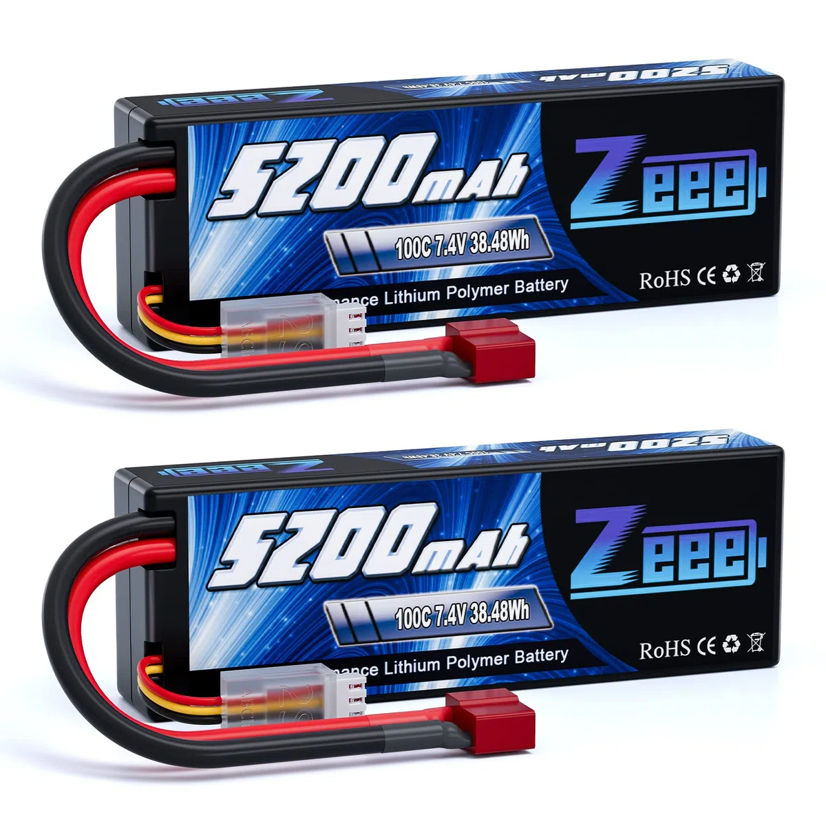 Zeee 2S Lipo Batteria 7,4V 100C 5200mAh Batteria RC Hardcase con Connectore Deans T Spina per RC Evader BX RC Veicolo Auto LKW Truggy RC Nave RC Modells RC Hobby (2 pezzi)