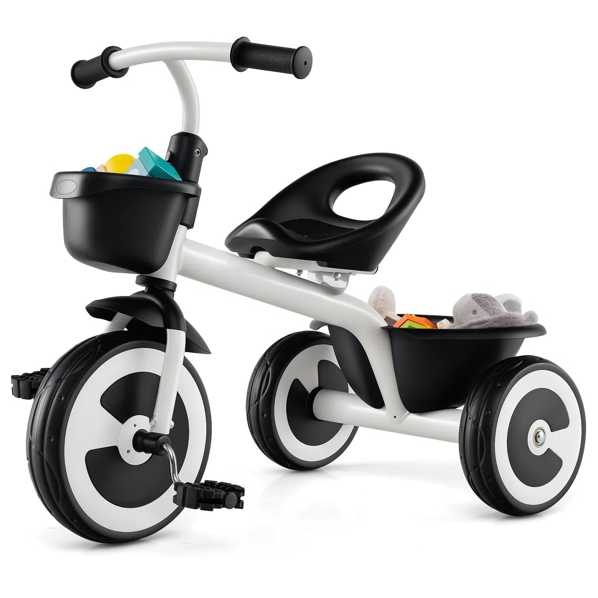 RELAX4LIFE Triciclo per Bambini da 1,5 a 5 Anni con, Sedile Regolabile, Ruote in EVA Silenziose e Resistenti, Cestino Portaoggetti, per Interno ed Esterno