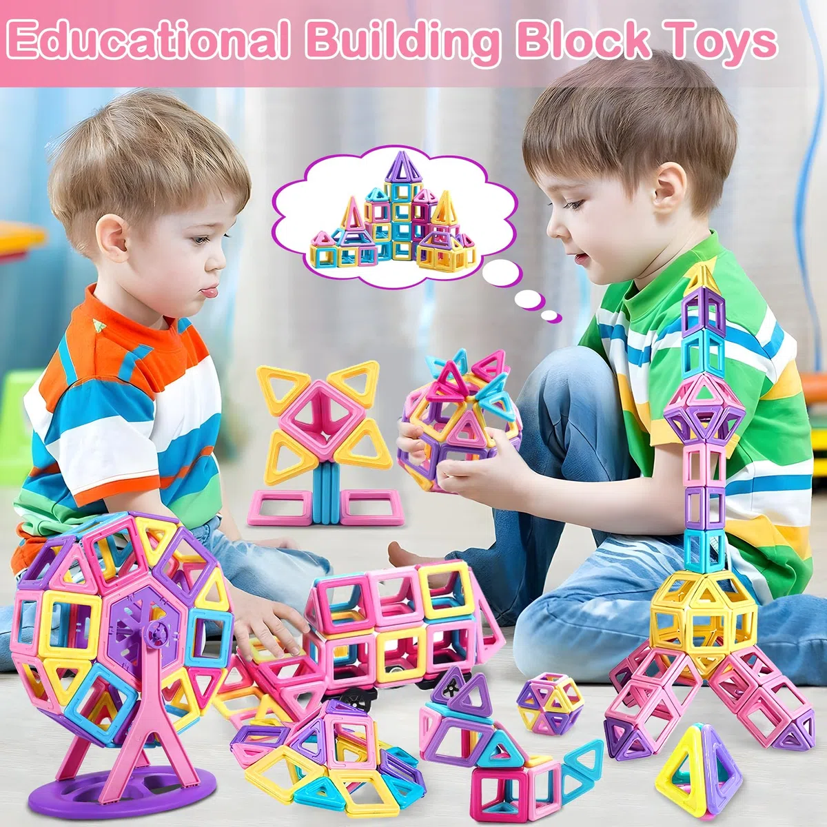 Costruzioni Magnetiche per Bambini 60 Pezzi, Giochi Educativi Mattoncini Magnetici per Bambini Bambina Bimbo 3 4 5 6 7 8 Anni Giochi Educativo Magneti Compleanno Natale Ottima Idea Regalo (B)