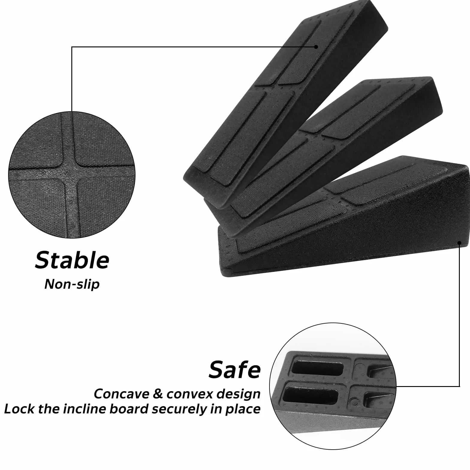 Mumjooyi Pedana Fitness Inclinata Set di 3 Calf Slant Board Squat Wedge Block Regolabili Pedana Inclinata per Polpaccio Stretch l'allenamento Yoga Nero