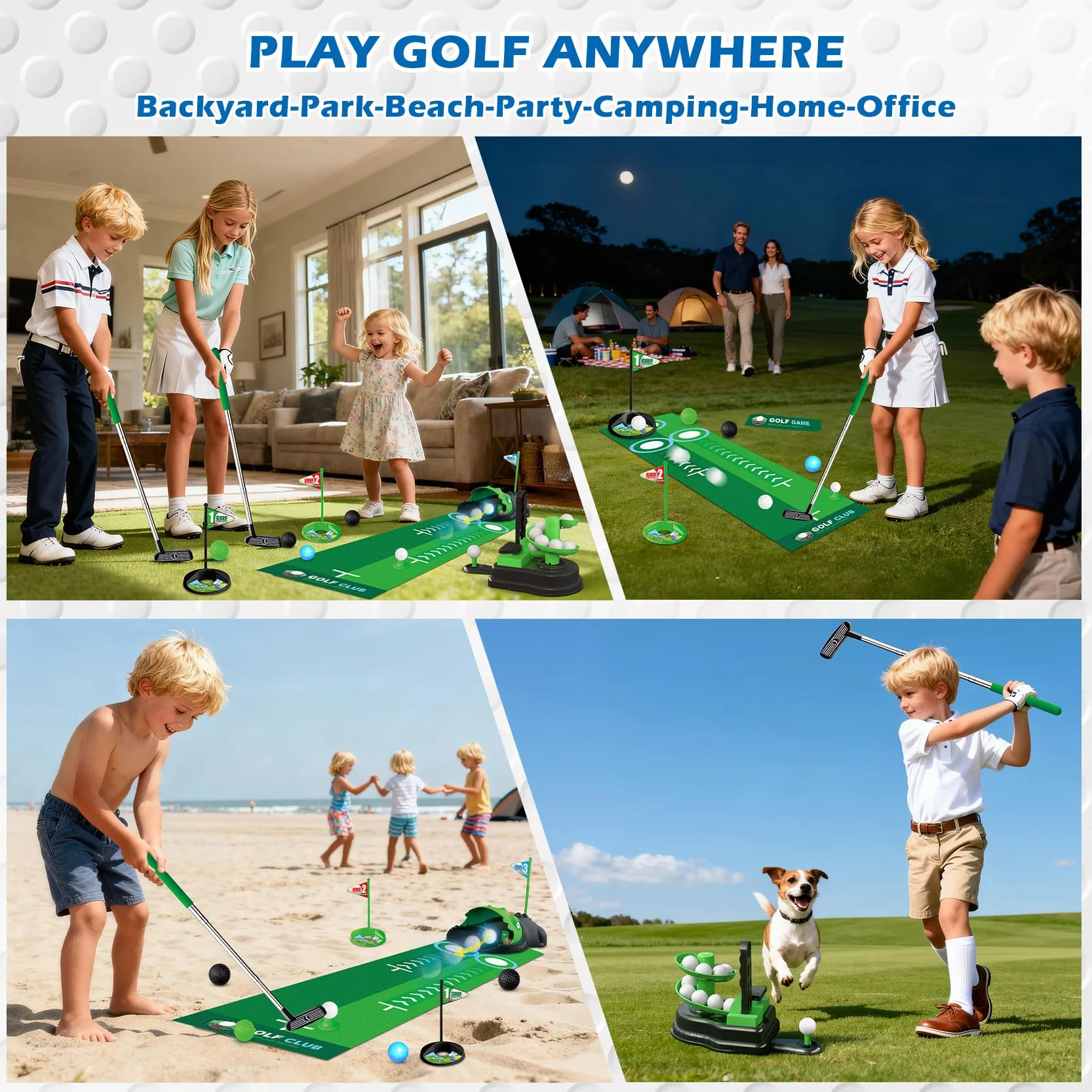 TERRAMUS Set da golf per bambini aggiornato, giocattoli da golf 3 in 1 con dinosauro, ritorno automatico della palla e lanciatore di palline, palline luminose a LED mini giocattolo da golf per età 3-8