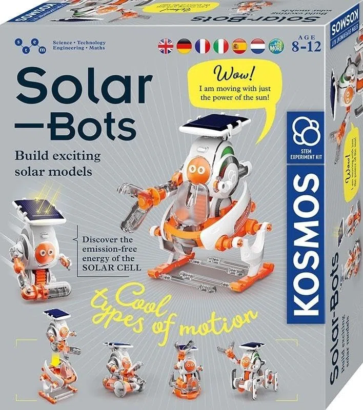 KOSMOS Solar Bots, Energia Solare Robot, 8 modelli solari, kit per robot alimentati a energia solare, kit sperimentale per bambini dagli 8 ai 12 anni, istruzioni in italiano da scaricare