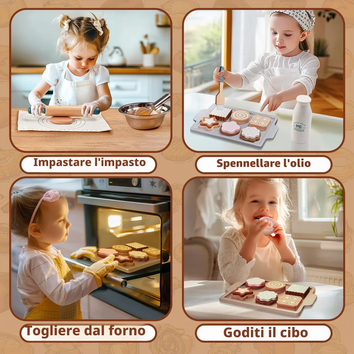 Set di alimenti da gioco in legno per bambini piccoli Giocattoli cibo pretend play accessori da cucina con borsa della spesa