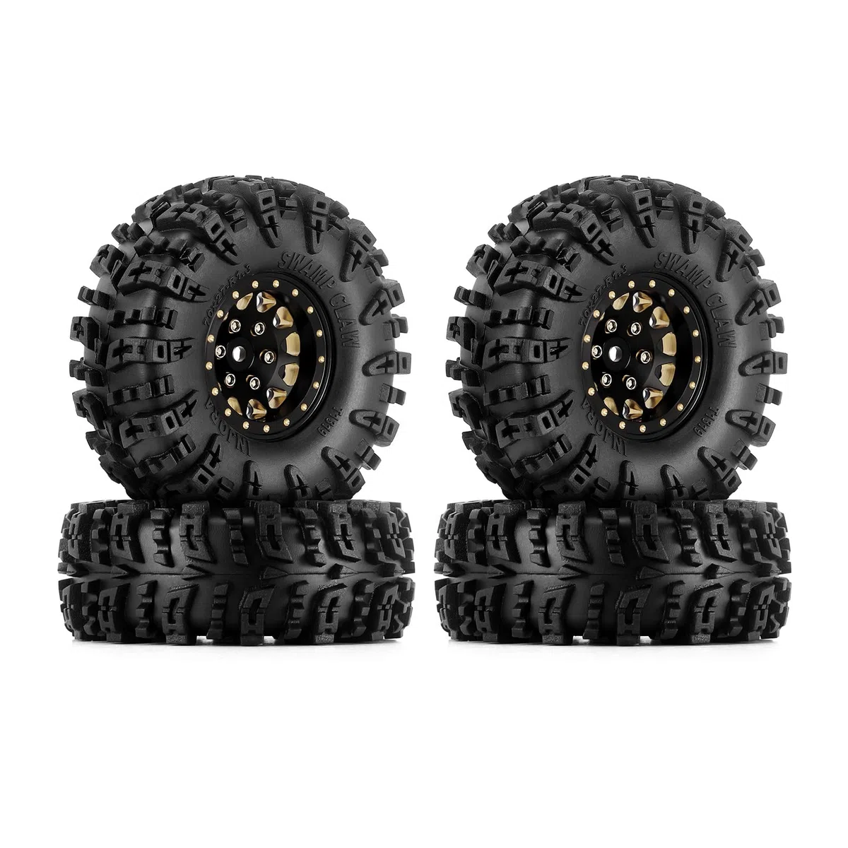 INJORA 1.3 "Ruote Pneumatici Set S5 Swamp Claw Mud Terrain Pneumatici 70 * 27mm per 1/18 1/24 RC Crawler Car (Nero Ottone)