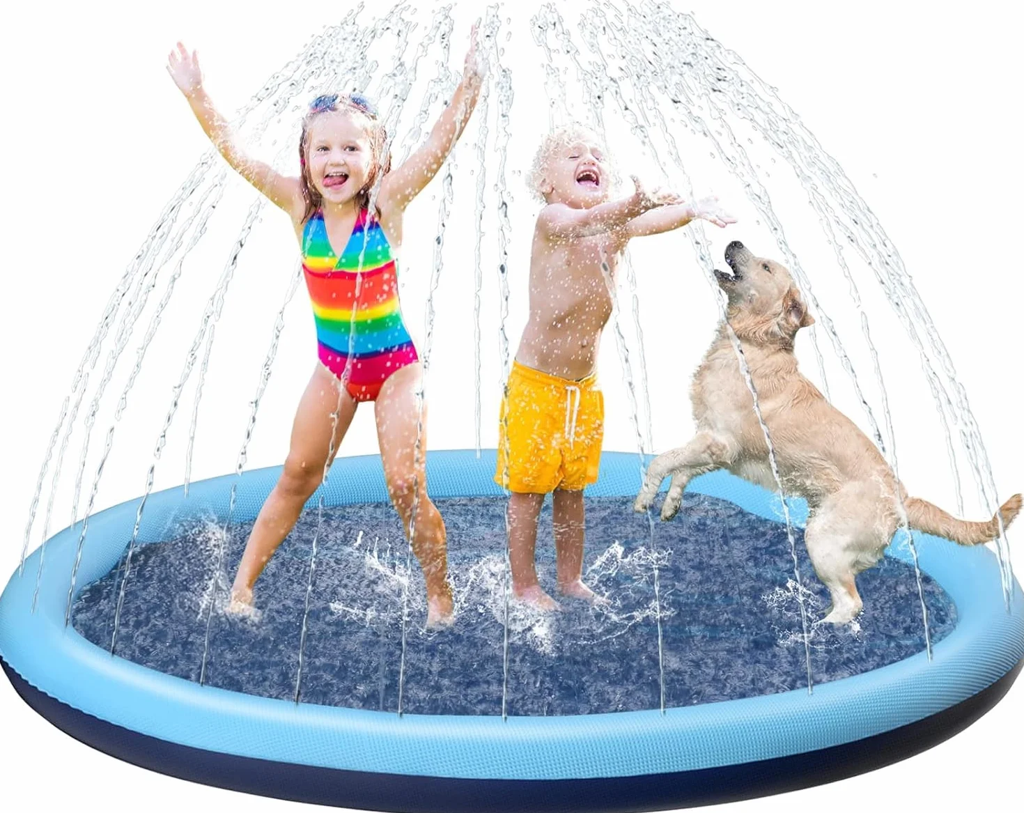 Giochi d'acqua per esterni, 170 cm, spruzzatore d'acqua Splash Pad, giocattolo da giardino e piscina per cani con funzione antiscivolo (blu-170 cm)