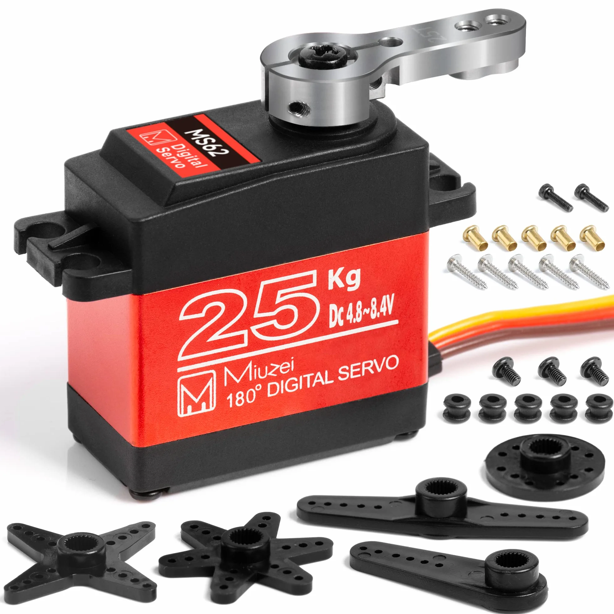 Miuzei Servomotore Rc Digitale 25kg 180 Metallo Gear Servocomando rc 1/10 1/8 Compatibile con Arduino High Torque Per Modellismo Mano Robotica