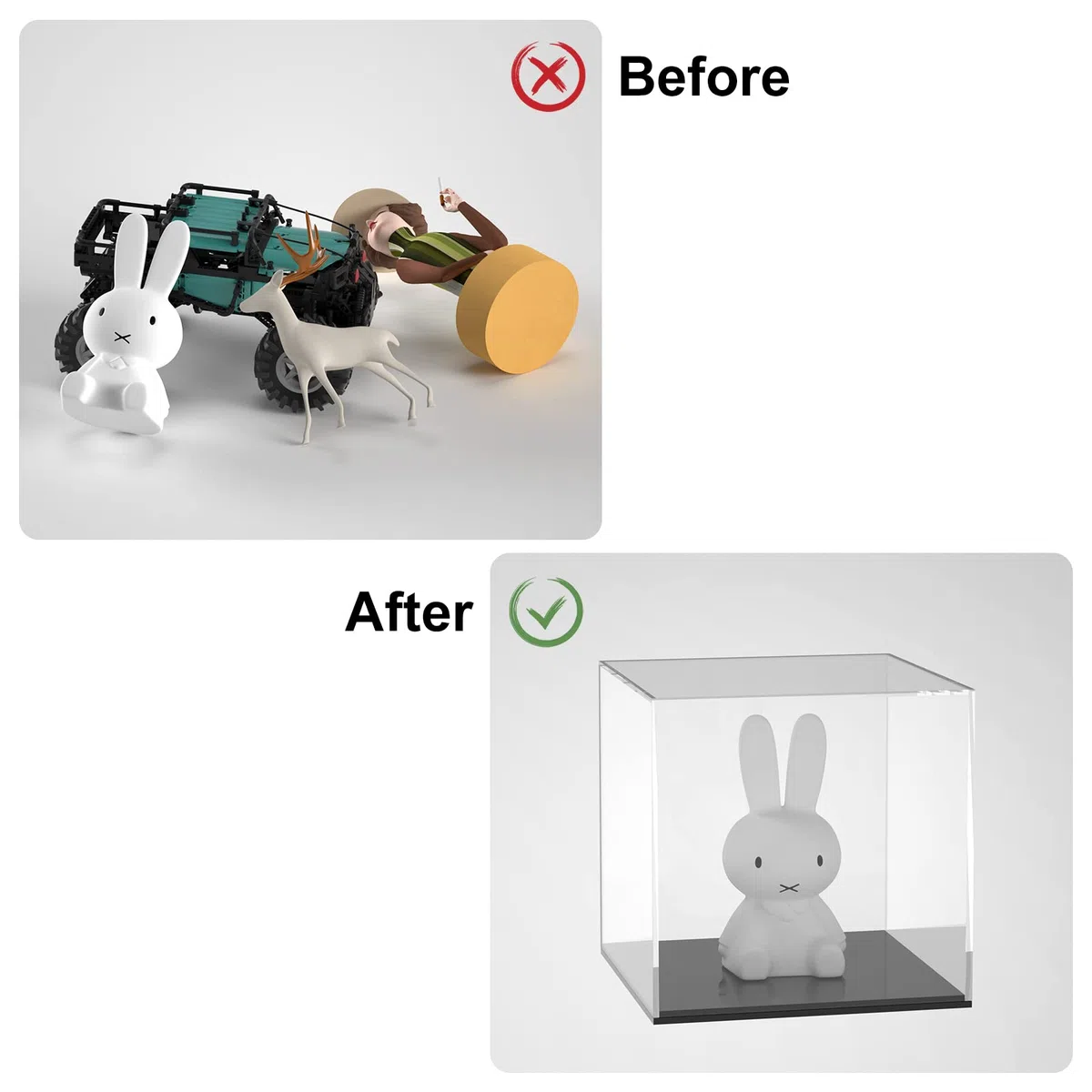 Cliselda Vetrina in Acrilico Trasparente con Base Nera, Nessun assemblaggio richiesto, Protezione Antipolvere Scatola in Acrilico per Action Figure Giocattolo da Collezione (15x15x15cm)