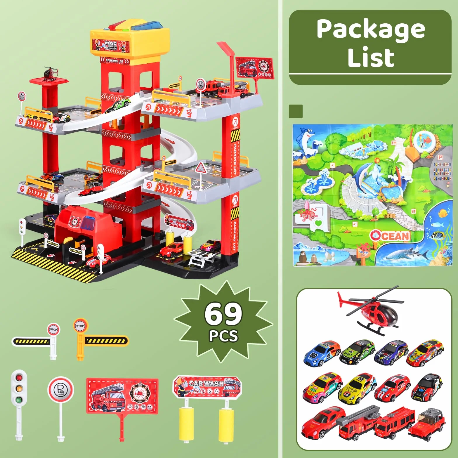 Set da gioco per parcheggio a 5 piani, per bambini dai 3 anni in su, con ascensore incluso, grande parcheggio giocattolo con 12 auto e 1 aereo, come regalo per bambini dai 3 anni, rosso