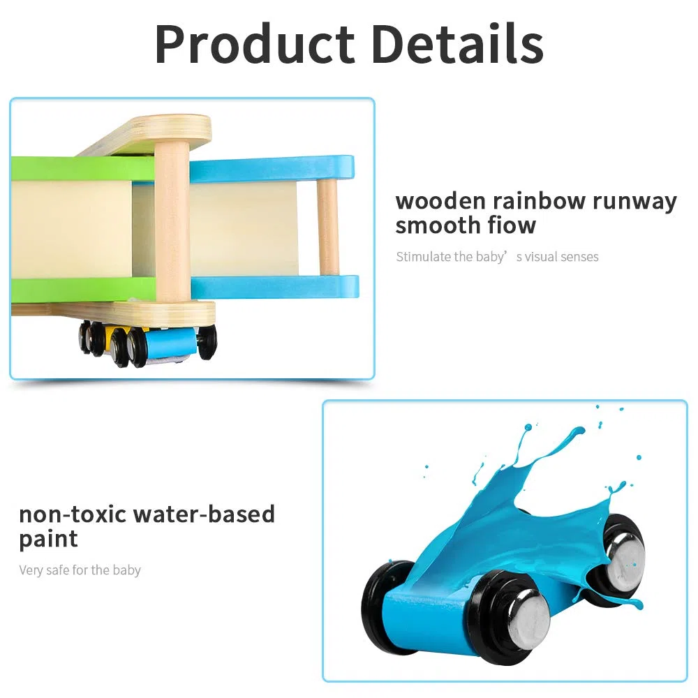Jacootoys Pista Macchinine per Bambini Piccoli, Pista Auto Giocattolo Macchine Corsa, Pista da Corsa in Legno Giochi con 4 Mini Auto