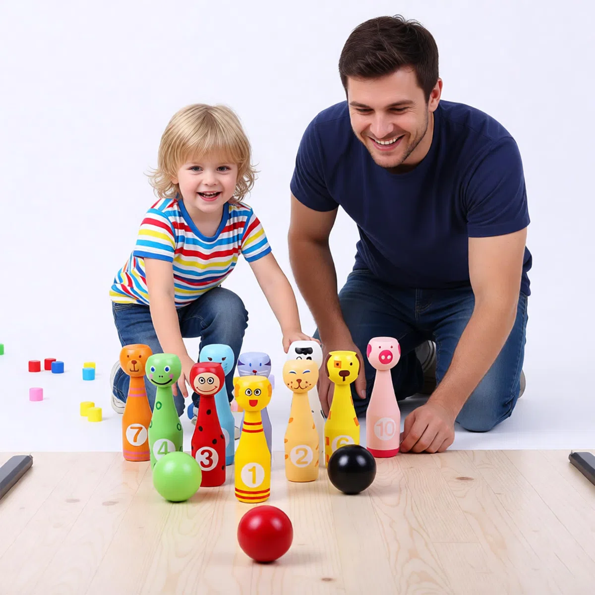 Giocattoli Di Legno Da Bowling, Palle Da Bowling Con 10 Diversi Modelli Animali e Numeri, 3 Palle, Bowling Set Per Esterno Interno Giochi Giocattoli, Giochi Bambini