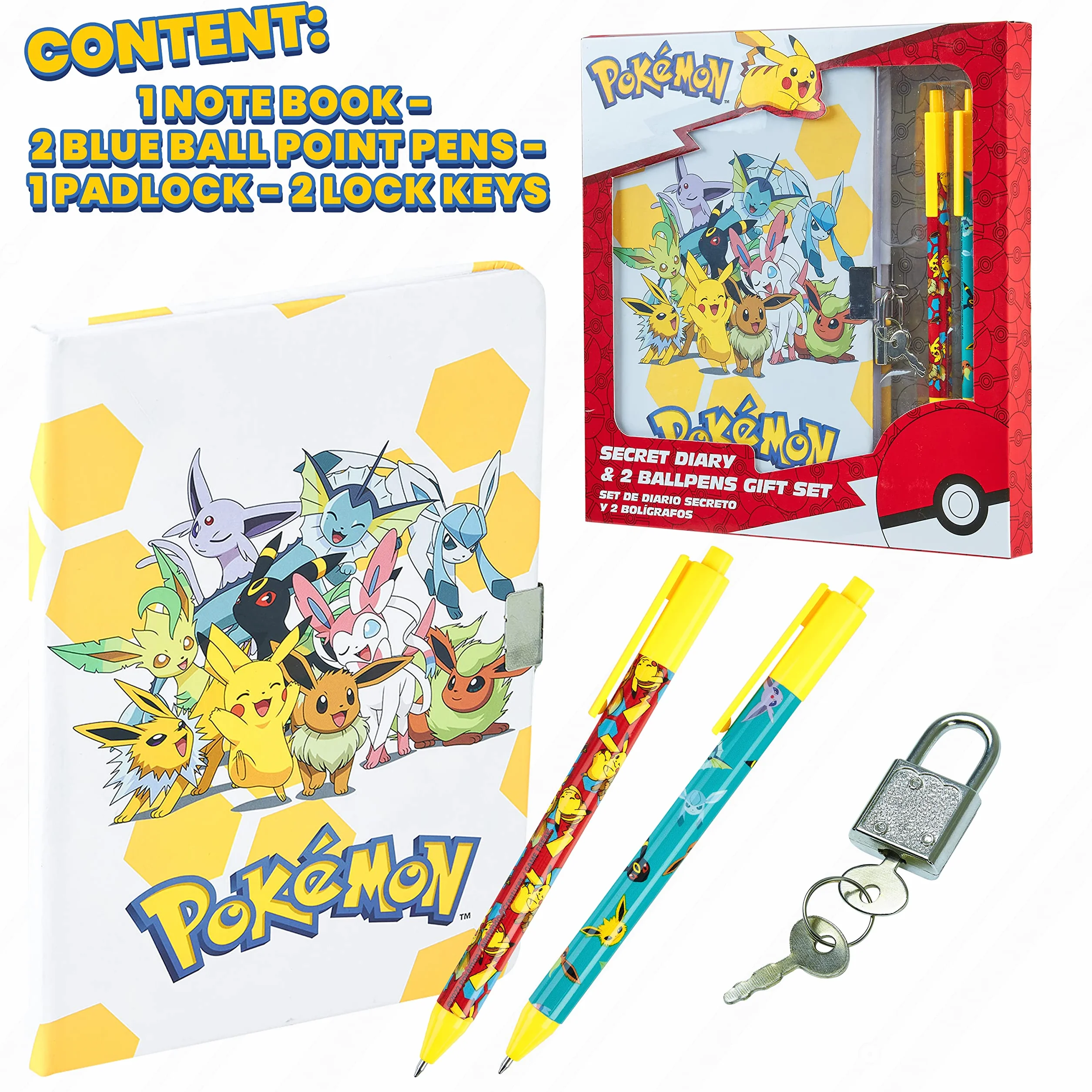 Pokémon Quaderno e Penne Set Anime Articoli Cancelleria Adolescenti Bambini Diario Pikachu Compiti a Casa Materiale Scolastico Regali Bambini (Set Taccuino/Penna)
