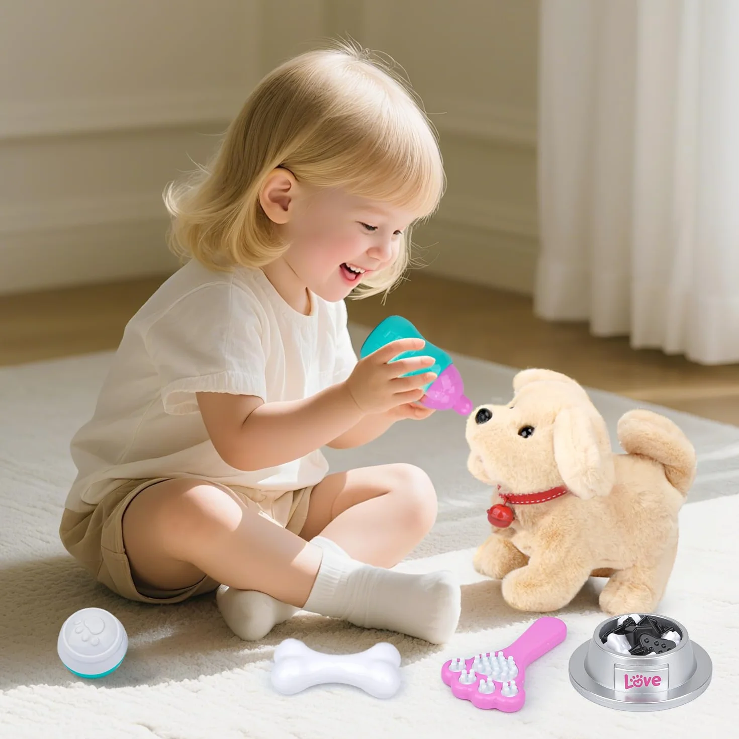 Giocattolo per cani per bambini con guinzaglio che corre e abbaia, giocattolo elettronico per animali domestici, gioco interattivo per cani con camminare, abbaiare, coda per bambini e bambine 2 3 4