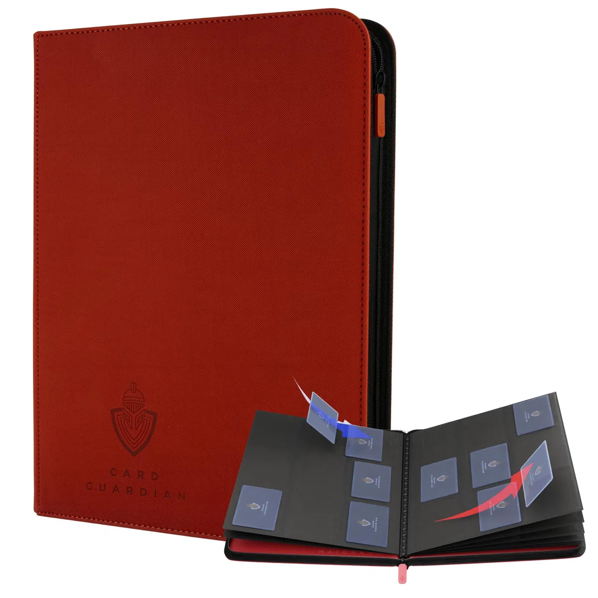 Card Guardian – Raccoglitore Carte Premium 9 Tasche con Cerniera | Album 360 Carte con Tasche a Caricamento Laterale – Binder Carte per TCG, MTG, One Piece, YuGiOh (Rosso)
