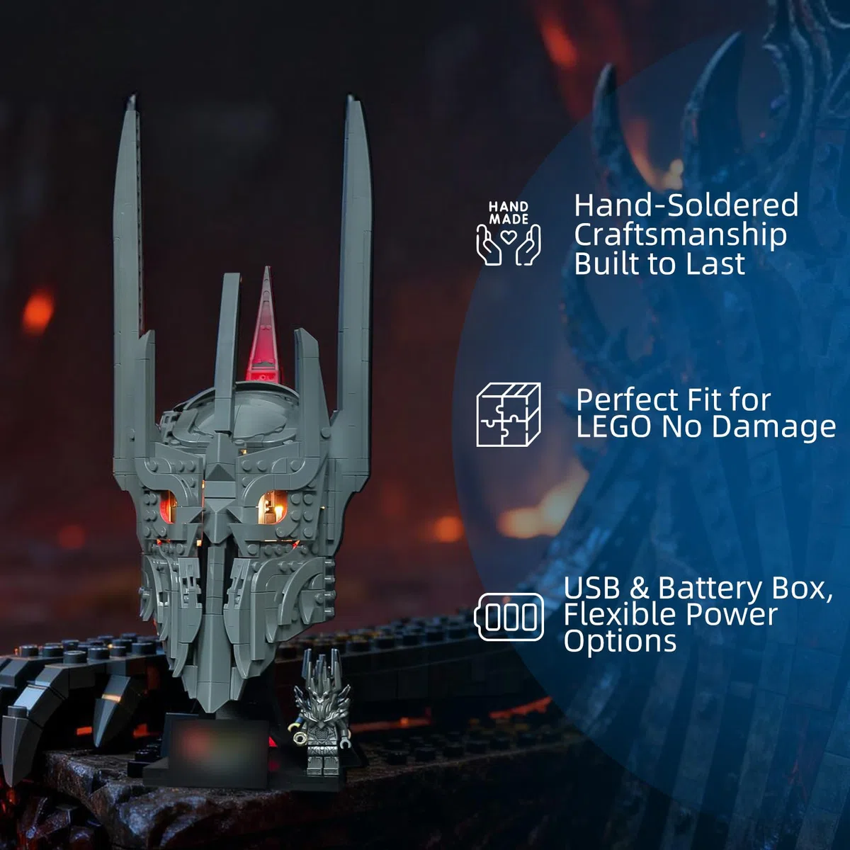 YEABRICKS Luce LED per Lego 11373 Icons Il Signore degli Anelli: Sauron's Helmet Building Blocks Model (set di costruzione non incluso)