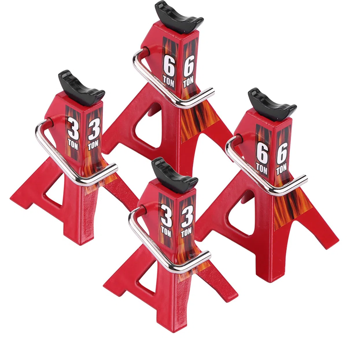 Oumefar RC Jack Stand, 4 Pezzi Metallo 6 TON 3 TON Simulazione Jack Supporti ASSE Supporti Accessori Auto RC per D90 Axial Wraith SCX10 1/10 RC Crawler Car