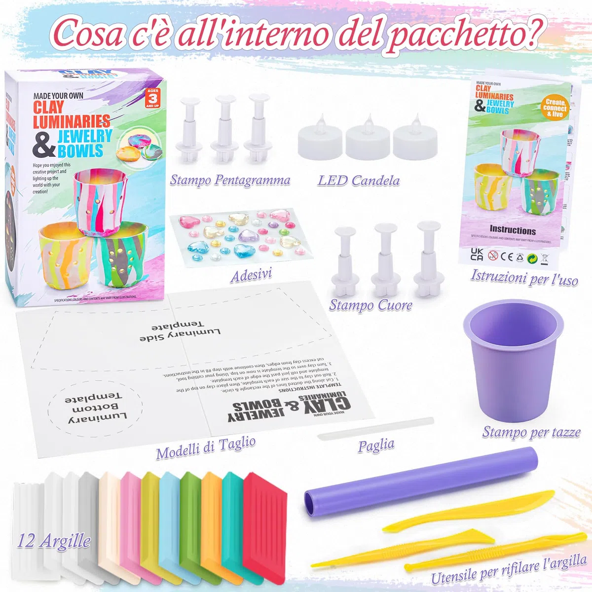 FGZU Kit Lampade D'argilla Fai Da Te, Regalo Bambina 6 7 8 9 10 11 12 Anni, Lavoretti Creativi per Bambini, DIY Kit Creativo Il Tempo Libero per Adulti e Bambini
