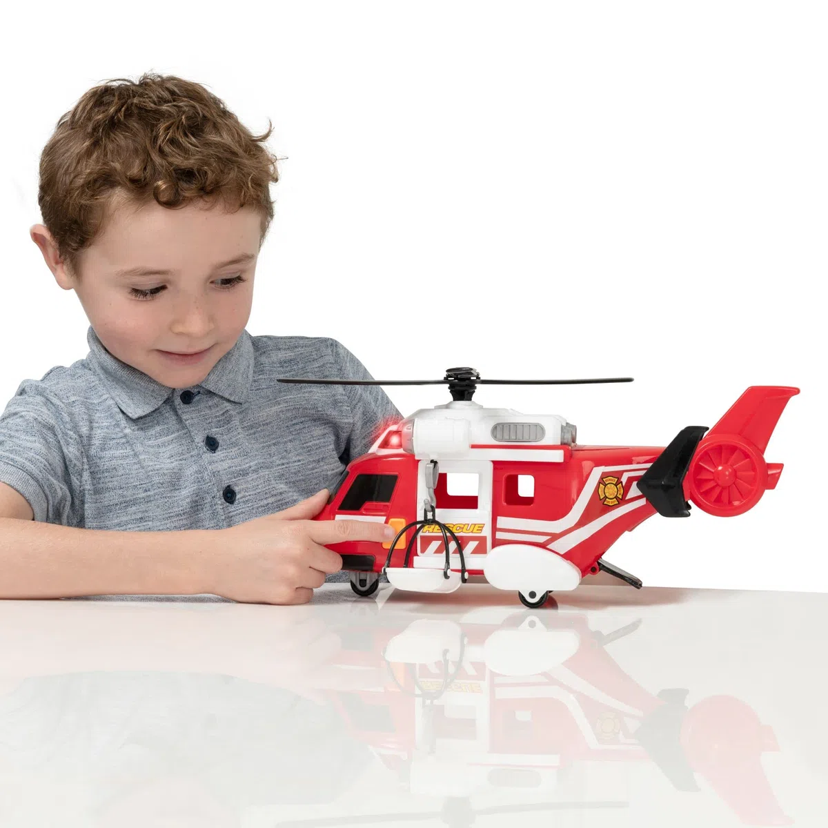 Teamsterz Mighty Machines - Elicottero di salvataggio antincendio con luci e suoni realistici | Set di auto giocattolo per bambini dai 3 anni in su