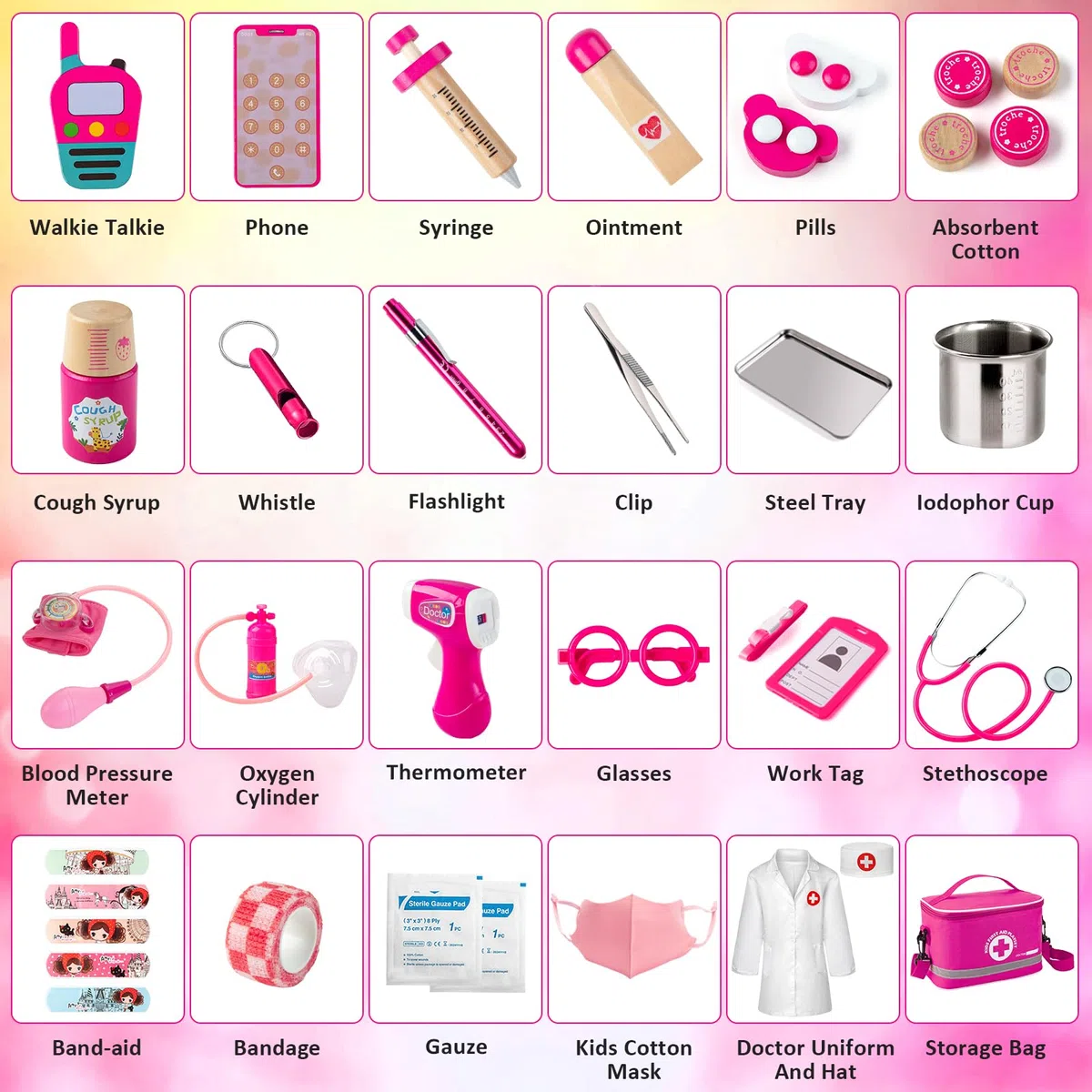 EFO SHM Valigetta Dottore Bambini 34 Pezzi - Kit Medico Giocattolo con Vero Stetoscopio e Camice, Borsa Portatile, Gioco di Ruolo Educativo, Idea Regalo 3 4 5 6 Anni