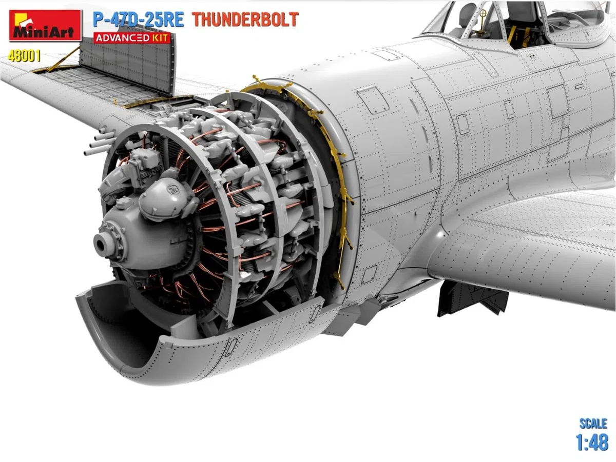 MiniArt 48001 1:48 P-47D-25RE Thunderbolt ADV.Kit replica fedele all'originale, modellismo, kit di costruzione in plastica, fai da te, hobby, collage, modellismo, da montare, non verniciato