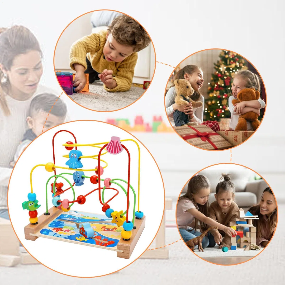 Giocattoli Da Labirinto Con Perline Di Legno Per Bambini Piccoli, Giocattolo Educativo In Legno Con Cerchio | Giocattoli Educativi Per Il Compleanno, Giocattoli Educativi Per La Scuola Materna Per Bam
