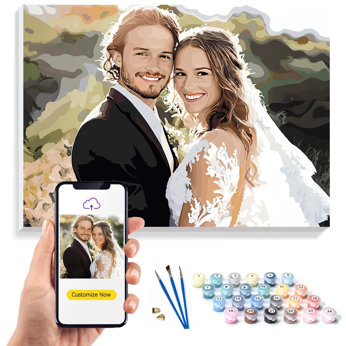 KURUMi 24/36/48 Colori – Kit Personalizzato per Dipingere con i Numeri per Adulti, Trasforma la Tua Foto in Quadri da Dipingere Numerati Unici: Famiglia, Animale Domestico o Persona Cara