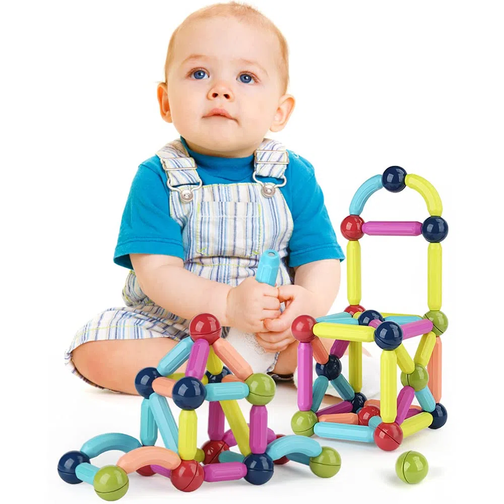 ROUSKY 88PCS sfera magnetica e bastone set,di bastoncini da costruzione magnetici, piastrelle per blocchi di costruzione, giocattoli impilabili STEM per bambini dai 3 anni in su