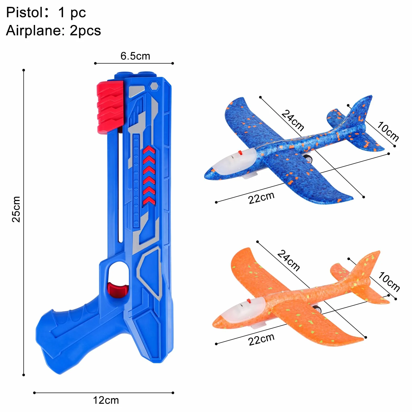 2 aereo in polistirene con pistola catapulta