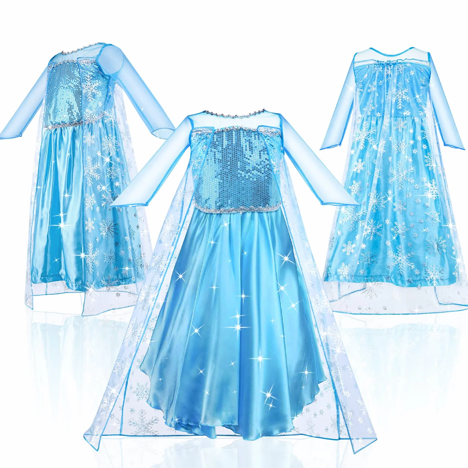URAQT Vestito Set, Costume Vestito Bambina Principessa, Set da Principessa Corona Bacchetta Guanti Treccia, Cosplay Party Halloween Abito delle Ragazze di Natale Vestito Fantasia(100-150)